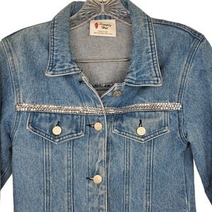 Simply Hot Denim Jacket with Rhinestone Trim Small